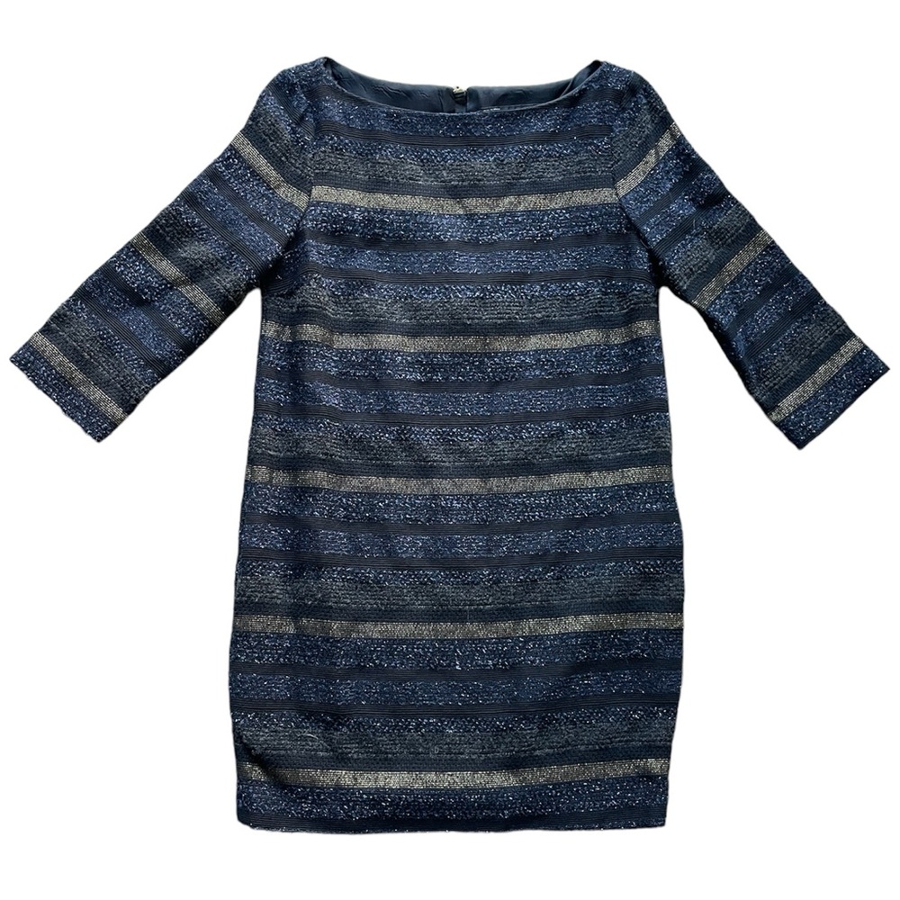 Zara Basic Metallic Stripe Tweed Shift Dress Long… - image 4